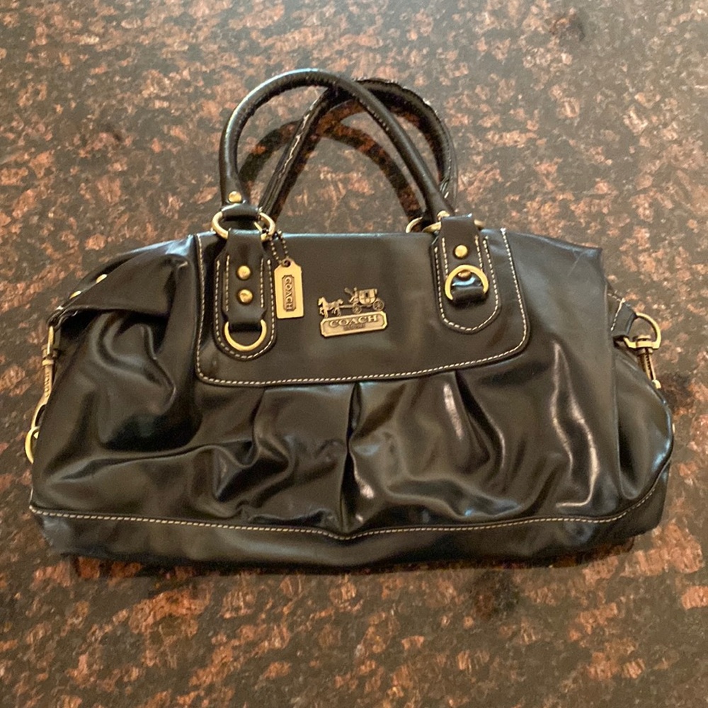 Coach Purse Black Leather with Gold